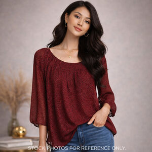 Lauren Conrad Sheer Boho Chic Indie Fall Tunic Blouse Burgundy Micro Floral L